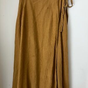 Linen Cottage Wrap Skirt 100% linen camel color size 26